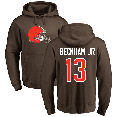 Men Cleveland Browns Odell Beckham Jr Brown Jersey 13 NFL Football Name and Number Logo Pullover Hoodie Sweatshirt